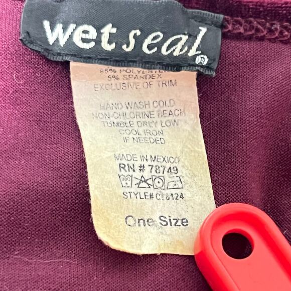 Vintage Y2K Wet Seal Burgundy Crushed Velvet Fringe Open Jacket Boho Chic Party - Picture 10 of 10